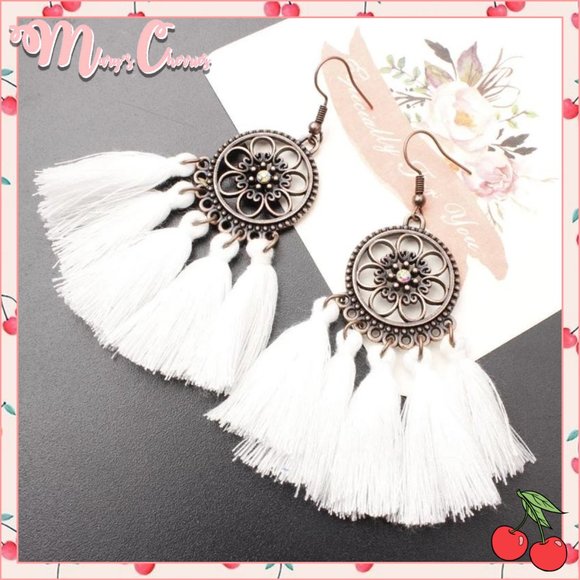 Mary's Cherries Boutique Jewelry - 🍒 GEM Flower 💎 Tassel Earrings